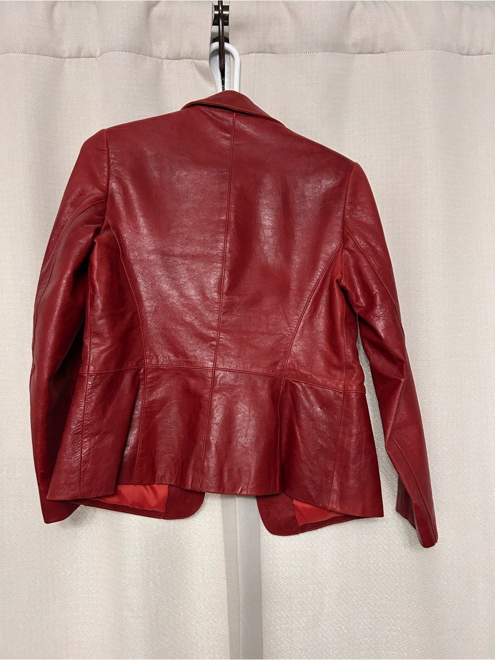 Women's Red Leather Jacket - Classic Peplum Style